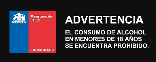 Advertencia: el consumo de alcohol en menores de 18 años se encuentra prohibido. Ministerio de Salud, Gobierno de Chile.